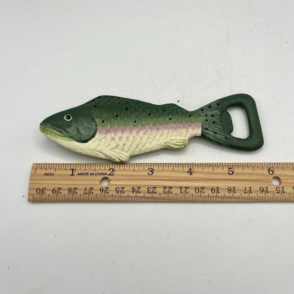 Vintage Bottle Opener Cast Iron Speckled Rainbow‎ Trout Fish Barware
